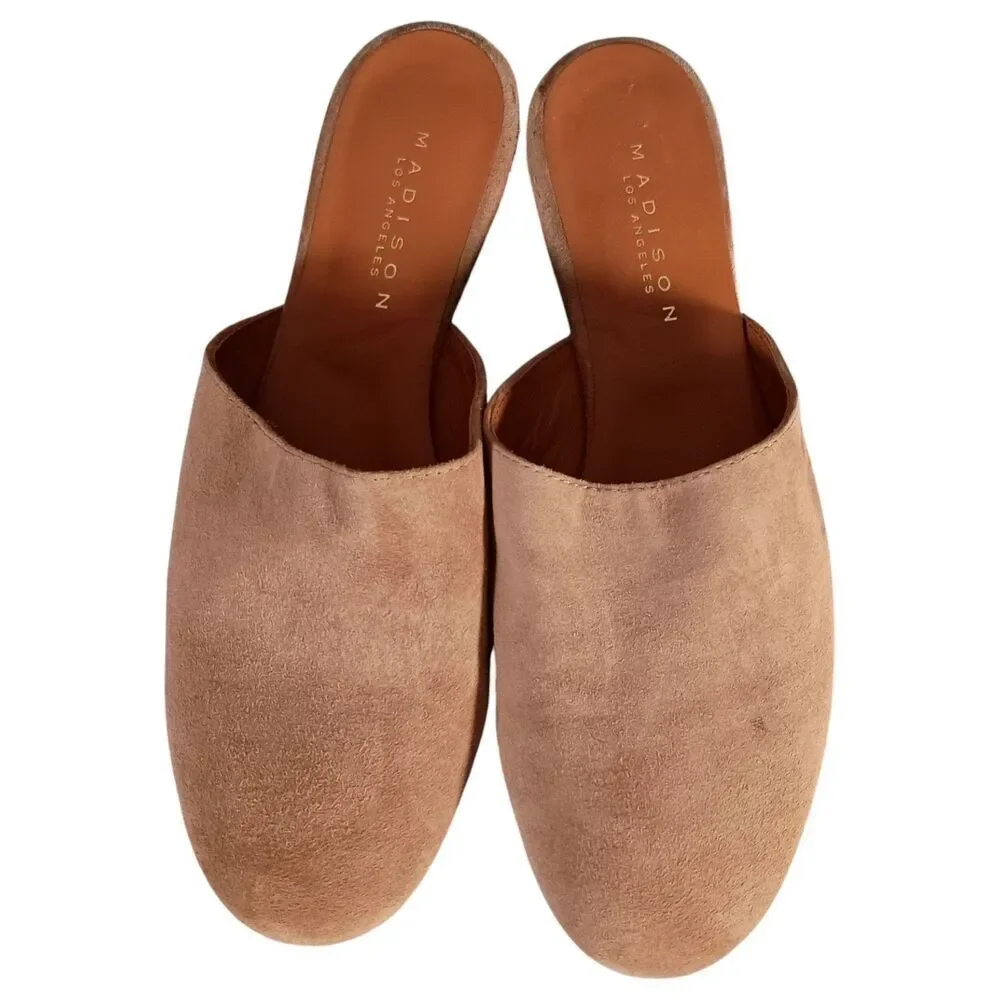 Madison Los Angeles Mule Shoe Flats Tan Suede Leather Womens 38.5/US 8.5